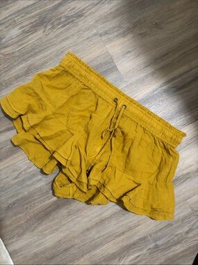 Anthropologie Mustard Ruffle Tiered High-Waist Shorts